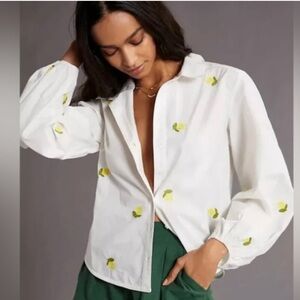 Anthropologie Top | Maeve Embroidered Lemon Shirt Size Medium